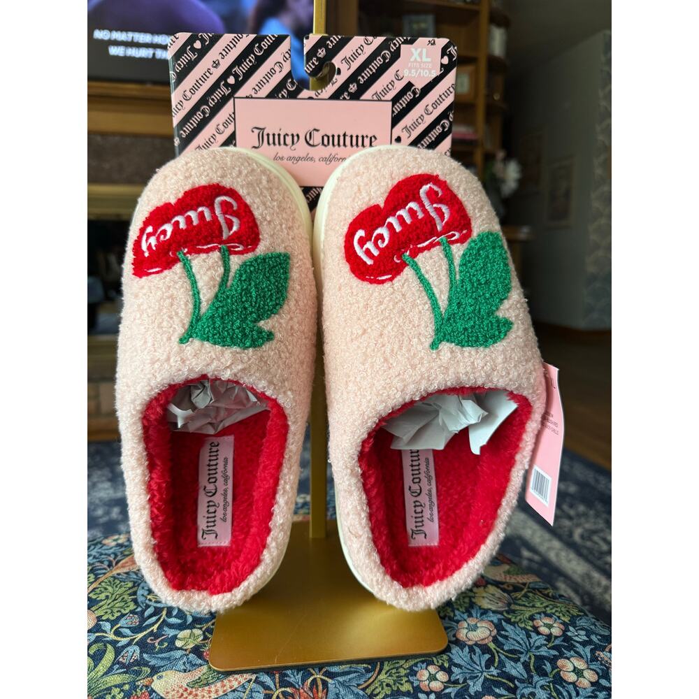 NWT Juicy Couture Pink Cherry Comfy Slippers Sz. XL (9.5-10.5)